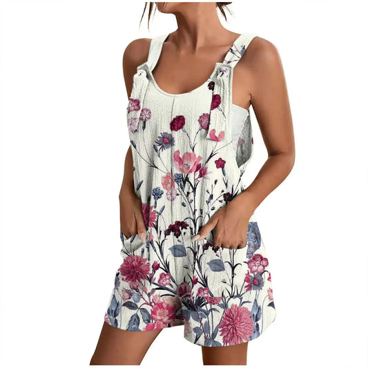 Women Summer Wide  Shorts Romper Comfy Casual Overalls with Pockets
