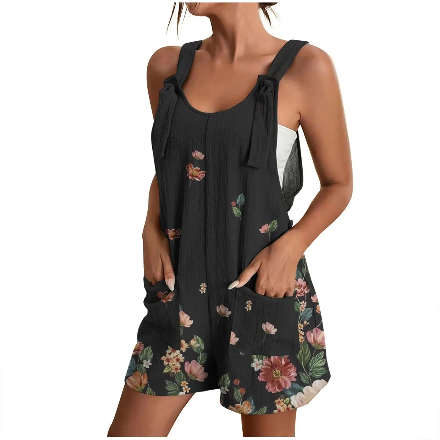 Women Summer Wide  Shorts Romper Comfy Casual Overalls with Pockets