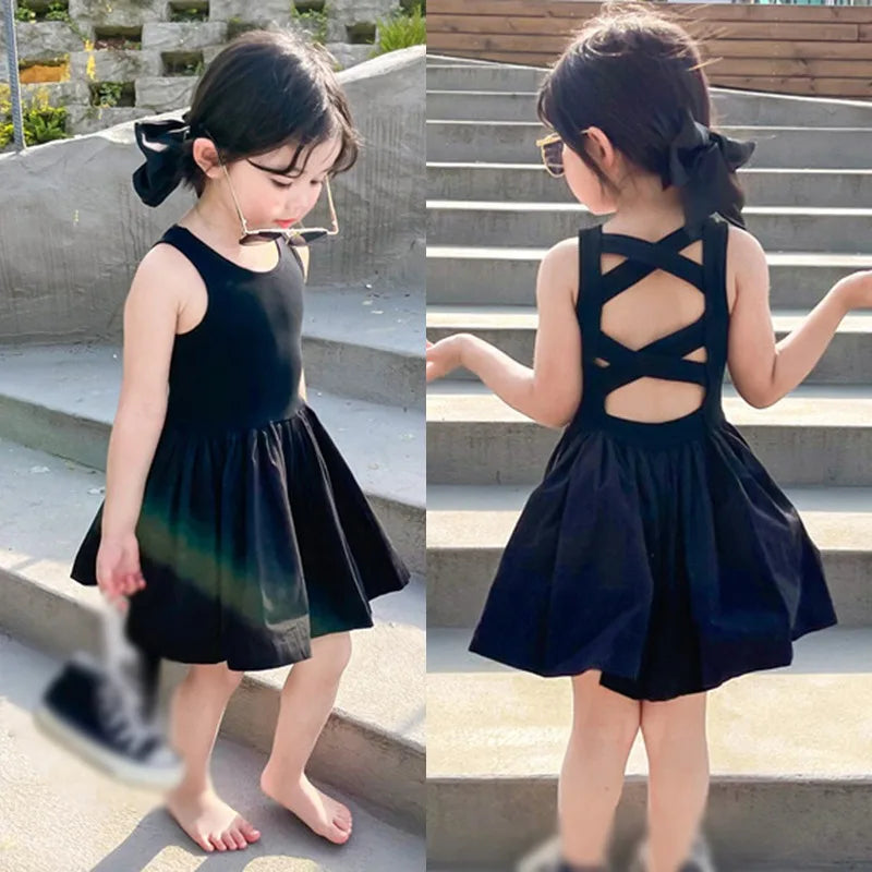 Summer Girls Dress Black Sweet Cool  Shoulder Party Princess